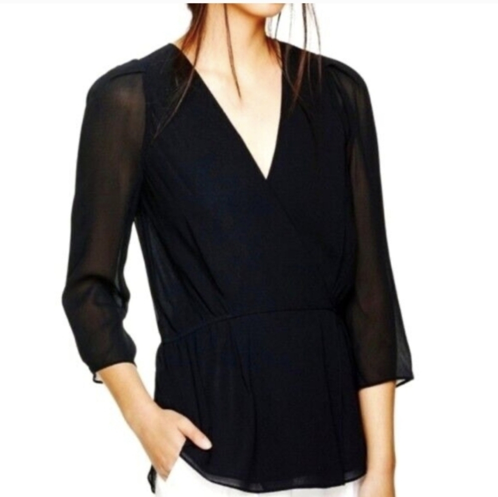 Aritzia Babaton Alexander Black Silk Faux Wrap Top